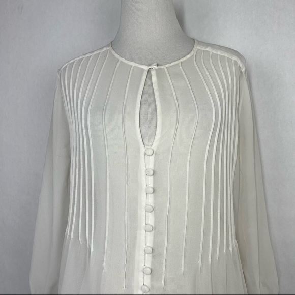 St. John Evening White Size Small Women’s Sheer 3/4 Sleeve Chiffon Top - Picture 2 of 7